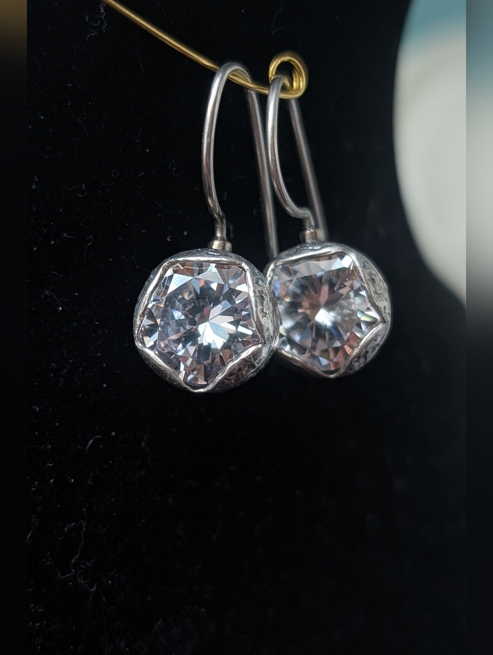 Vintage‎ Sterling Silver Clear Crystal Drop Earrings
